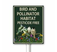 Bird And Pollinator Friendly Garden Sign, Wildlife Signs, No Mow May Yard Decor, Spring Garden Metal Decorations, 12x15 CM Sturdy Aluminum Rustproof Weatherproof Easy Mounting Outdoor Use
