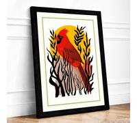 Bird and Rising Sun Botanical Framed Wall Art Print A3 (42×29.7cm) Black, Wall Decor for Living Room, Bedroom, Office & Home, Ready to Hang, Art Gift