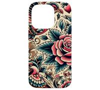 Bird and Rose Old School Tattoo Style, American Traditional Case for iPhone 14 Pro