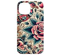 Bird and Rose Old School Tattoo Style, American Traditional Case for iPhone 15