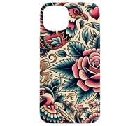 Bird and Rose Old School Tattoo Style, American Traditional Case for iPhone 15 Plus