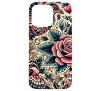 Bird and Rose Old School Tattoo Style, American Traditional Case for iPhone 15 Pro Max