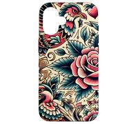 Bird and Rose Old School Tattoo Style, American Traditional Case for iPhone 16