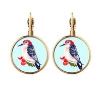 Bird Animal Magpie Redhead Gold Clip On Drop Earrings Non Piercing Dangle Jewelry