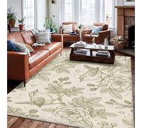 Bird Area Rug, Botanical Vintage Flower Leaf Spring Green Non-Slip Backing Home Indoor Pattern Carpets Non Shedding Rugs for Living Room Bedroom Kitchen Hallway Decor 6' X 9'