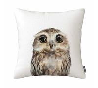 Bird Art Cute Owl Wildlife Watercolor Cushion Cover Pillow Case Zippered Cotton Linen Pillowcase 18X18 Inches