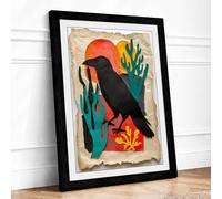 Bird at Desert Sunset Southwestern Framed Wall Art Print A1 (84.1×59.4cm) Black, Wall Decor for Living Room, Bedroom, Office & Home, Ready to Hang, Art Gift