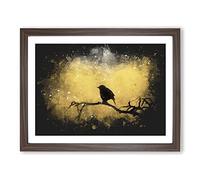 Bird At Sunset Paint Splash Modern Art Framed Print | A2 Walnut Framed Wall Art | Ready to Hang | Modern Landscape Picture | Living Room Bedroom Lounge Office