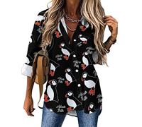 Bird Atlantic Puffin Women's Casual Shirt Button Down Top Long Sleeve Loose Blouses Tunic for Leggings