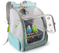 Bird Backpack Carrier Cage for Small to Medium Size, Portable Bird Travel Carrier with Standing Perches and Metal Tray, Vented Carry Transport Bag for Parakeet, Budgie, Conure, Cockatiel, Parrot