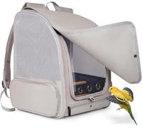 Bird Backpack Carrier Cage with Front Zipper Opening, Standing Perches and Metal Tray, Portable Travel Bag for Parakeet, Budgie, Conure, Cockatiel, Parrot (Grey)