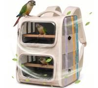 Bird Backpack Carrier for Parrots, Double Layer Bird Travel Cage with Removable Mesh Tray & Perch, Portable Ventilated for Multiple Small Birds Parakeet Cockatiel Conure