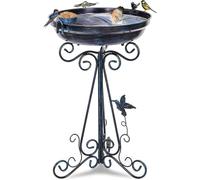 Bird Bath 17.7" Diameter Vintage Bird Bath With Metal Pedestal, Large Antique Bird Baths For Outdoors, Garden,(Blue)