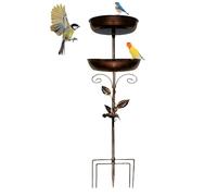 Bird Bath - Antiqued Two-Tier Weatherproof Water Dish, Ornamental Bird Drink, Traditional Garden Display | Elegant Eco-Friendly Bait with Small Songbird Patio