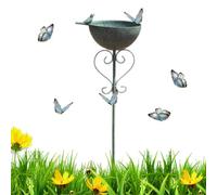 Bird Bath Bowl - Metal Garden Basin | Iron Rainwater Collector | Rustproof Vintage Finish, Ground Stake Standing Design, Multi Purpose Water & Feeding Station, for Garden Patio Backyard Law