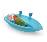 Bird Bath Box, 7.4 x 3.9 in Mirror Parrot Hanging Bathroom for Small Birds, Blue Plastic Food Bowl with Screws for Stable Mounting, Bathing Tub for Budgies and Lovebirds, Cleaning Supplies