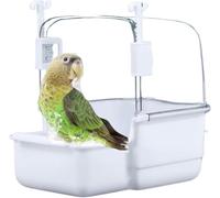 Bird Bath Box for Cage, Cleaning Pet Supplies, Spacious Bird Clear Bathtub with Height Adjustable Hooks for Most Birdcage, Also Can Be Hung Inside The Cage