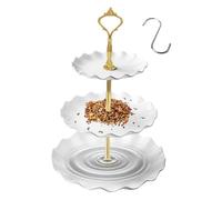 Bird Bath Feeder, 3-Layer Combo Water and Food Tray, Pet Accessory for Parrots, Parakeets, Budgies, Sparrows, Sturdy Outdoor Birdbath for Backyard, Garden, Aviary, Bird Watching