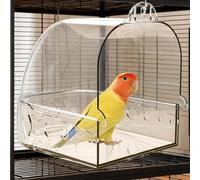 Bird Bath for Cage, Upgraded Clear Birds Bathtub with Bottom Drawer for Cage Accessory Small Birds Parrots Cockatiel Budgies Shower Food Feeder Holder
