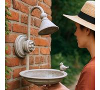 Bird Bath Novelty Old Shower Design, All Metal Easy Hang Garden Decoration Animal Crackers Beige 1l