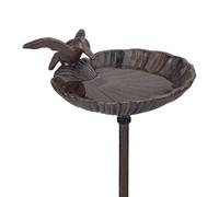 Bird Bath with Stake, Water Bowl, Frost-Proof, 100 cm Height, Cast-Iron, Brown
