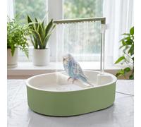 Bird Bath Shower, Parakeet Budgie Shower for Cage with Adjustable Water Flow, USB Power Loop Balcony Bird Bath Shower Fountain for Pet Lovebird Budgie African Munias and Macaw, Green (Style 2)
