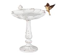 Bird Bath, Standing, Water Bowl, Frost-Proof, H x W x D: 24.5 x 22 x 18 cm, Cast-Iron, White