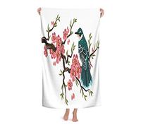 Bird Bath Towels Sitting On A Branch of Cherry Blossoms Green Red Brown Men Women Absorbent Quick Dry Oversized Bath Towel for Pool Bathroom Travel Sports Hotel