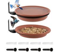Bird Bath - Tray Bird Feeding Station With Bath Bowl | Mounts On Wooden Fence, Wall, Tree, Deck, Heavy Duty Iron Bracket For Backyard Watching, Outdoor Feeder For Seasons