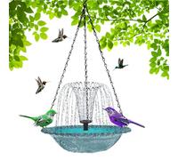 Bird Bath with Fountain, Solar Waterfall Pump, 9.25 x 18.11 Inch Hangable Birds & Sturdy Design, Feeder Garden Decoration for Wildlife, Children, Landscape, Yard, Nature Lovers, Porch, Backyard