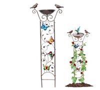 Bird Bath with Garden Trellis 2-in-1 Metal Bird Water Feeder with Decorative Butterfly Detachable Free Standing Bird Water Dispenser Retro Standing Bird Feeder for Garden Docorations Butterfly