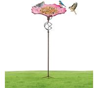 Bird Bath with Metal and Glass Stake - Garden Stake, Standing Feeding Station for Wild Birds and Bees, Weatherproof Garden Decoration | 78