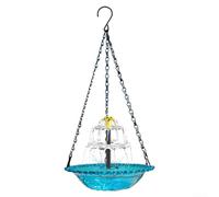 Bird Bath with Solar Fountain for Garden Use, Robust Metal and Plastic Construction, Hanging Design with Chains to Enhance Outdoor Wildlife Experience (Blue)
