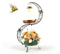 Bird Bath with Solar Light, Bird Bath Bowl for Garden, with Planter Base, Metal Decoration for Lawn, 95cm Height, Antique Blue