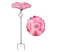 Bird Bath With Stake - Iron Art Ground Stake | Metal Bird Bath Standing With Decorative Bowl, Outdoor Feeder With Patio Yard Balcony Use, Glass Basin Garden Accent For Hummingbird Parrot Parakeet