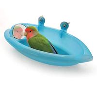 Bird Bathtub with Mirror Toy Shower Tub Bathtub Cleaning Tool Plastic Durable Adorable Odorless for Small Parrot Parakeet Cockatiel Conure Lovebird Finch Budgie Canary Cage Accessories (A)