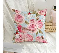 Bird Beautiful English Pink Flower Roses Birds Bud Romance Nature Finch Victorian Textures Elegant Cushion Case With Zipper Cushion Cover Decorative Throw Pillow Covers For Home Car 45X45Cm