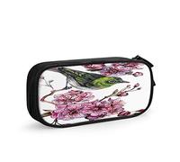 Bird Big Capacity Pencil Case Nature Plants Eye Birds on Tree Branch Pink Flower Pen Box Large Storage Bag Pouch School Stationary for Women Men