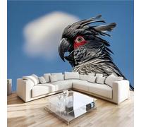 Bird Black Mural Wallpaper 3D Effect Blue Sky and White Clouds Non-Woven Self-Adhesive Wallpaper Removable Large Photo Sticker TV Background Wall Decor for Living Room Bedroom 122x91 cm