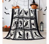 Bird Blanket Black Hummingbird Throw Blanket Ultra Soft Retro Gothic Blankets Raven Crow Throw Bird Lover Gift Bed Cover Cozy Flannel Fuzzy Plush Couch Cover for Sofa 50" X 60"