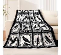 Bird Blanket Black Hummingbird Throw Blanket Ultra Soft Retro Gothic Blankets Raven Crow Throw Bird Lover Gift Bed Cover Cozy Flannel Fuzzy Plush Couch Cover for Sofa 50" X 60"