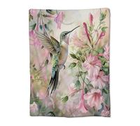 Bird Blanket for Women Adults, Flannel Hummingbird Blankets Gifts, Colorful Flower Hummingbird Throw Blanket for Sofa Couch Bed Living Room Soft Warm Cozy Hummingbird Bird Decor 80" x 60"