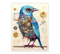 Artery8 Bird Brain Robot Hybrid Schematic Blueprint Futuristic Secret Complex Arcane Manuscript Gift For Him Man Cave Large Wall Art Poster Print Thick Paper 18X24 Inch