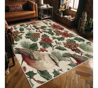 Bird Branch Rugs Living Room, Extra Large Rug, Low Pile Rug Non Slip, Washable, Area Rugs for Living Room, Fruit Leaves Flowers Home Decor Floor Carpets, 200x290 cm, FD1219