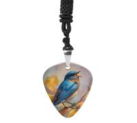 Bird Branches Yellow Leaves Womens Guitar Pick Necklace for Men Pendant with Chain Music Accessory
