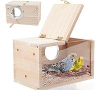 Bird breeding boxes, transparent birdhouses, wooden cockatoo nesting and breeding boxes; visible designs for cockatoos, canaries, and budgerigars.