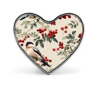 Bird Bullfinches Rowan Branches Heart Shaped Enamel Brooch Pin Button Badges Decoration Hat Clothing Bag Accessories Gift Crafts