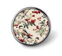 Bird Bullfinches Rowan Branches Round Enamel Brooch Pin Button Badges Decoration Hat Clothing Bag Accessories Gift Crafts