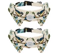 Bird Butterfly and Flower Leaves Branch Dog Collar Bowtie, Comfortable Adjustable Dog Bow Tie Collar for Small Boys and Girls Pets