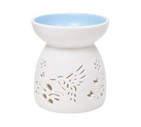 Bird & Butterfly Ceramic Wax Melt Burner Oil Burner Tealight Wax Warmer with Floral Cut-Out Design for Wax Melts Fragrance Oils Aromatherapy Home Décor 9cm JR1522 (Blue)